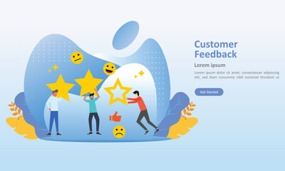 Customer Feedback concept design, people give vote review results. Suitable for web landing page, ui, mobile app, banner template. Vector Illustration 