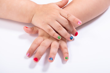Girl Showing Colorful Nail Polish
