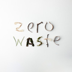 zero waste natural organic text from forest deteails on white background, eco-friendly, ecology...