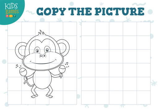 Copy picture by grid vector illustration. Educational mini game, puzzle for preschool kids
