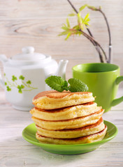 Pile of pancakes served