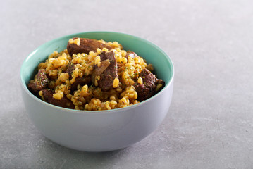 Beef liver pieces with bulgur