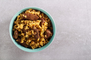Beef liver pieces with bulgur