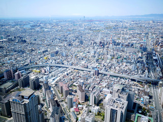 City and town building top view with skyline in Harukas 300, Osaka, Japan