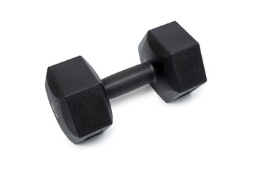 Pair of black dumbbells isolated on a white background.