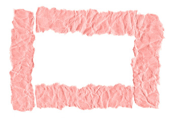 Scraps of pink paper on a white background. Isolated on white. Ready frame for design, template....