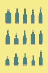 alcohol bottles set. color vector illustration on yellow background
