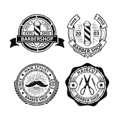 Set of vintage barber shop badges labels, emblems and logo design