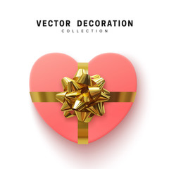 Vector pink Gifts box. Isolated realistic gift presents in heart shape view top