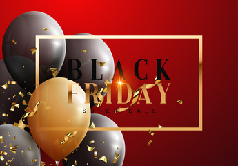 Black friday, sale banner background with balloons