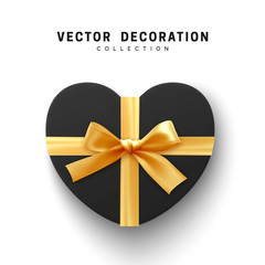 Vector black Gifts box. Isolated realistic gift presents in heart shape view top