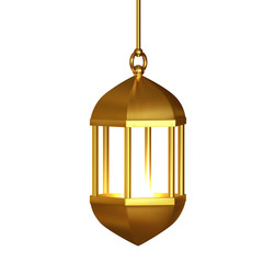 Gold vintage lanterns. Arabic shining lamps.