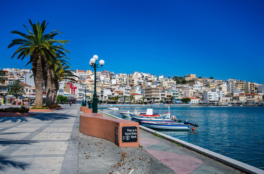 Sitia Crete -View of the picturesque city of Sitia, the eastern city of Crete close to the famous palm forest of Vai.The specific point has been chosen as " good kiss spot"