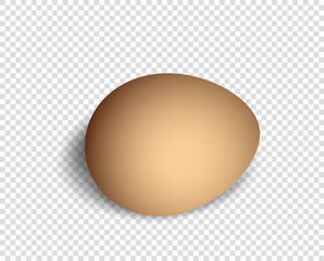 Realistic, three-dimensional egg, brown in color, with soft shadow. Element vector 3d style isolated on a transparent background.