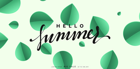 Hello Summer banner tropical background.