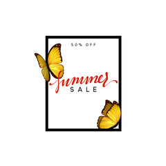Summer design frame layout. Poster sale with beautiful elegant butterflies