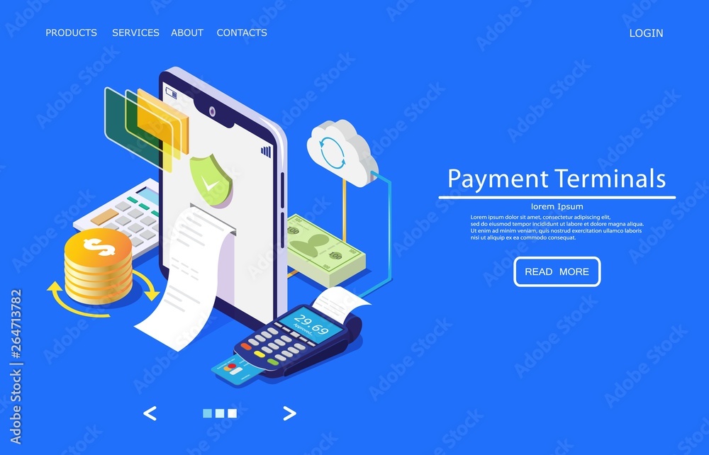 Sticker payment terminals vector website landing page design template