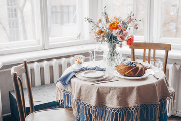Cake, Pastry with blueberrys arranged on table with flowers