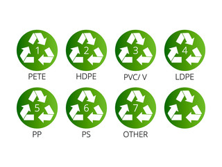 Recycling symbols for plastic. Flat icons, signs for design packaging.