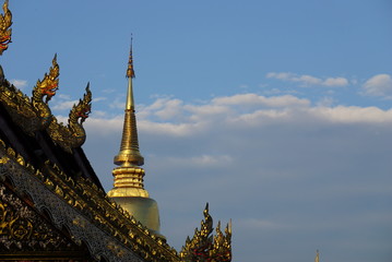 Fototapeta premium Golden Pagoda in Inthakhin Temple Chaing Mai, Thailand