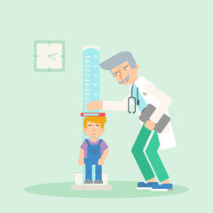 Kid in pediatrics clinic flat illustration