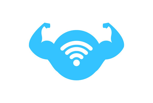 Strong wifi sign with muscle hands. Isolated Vector Illustration