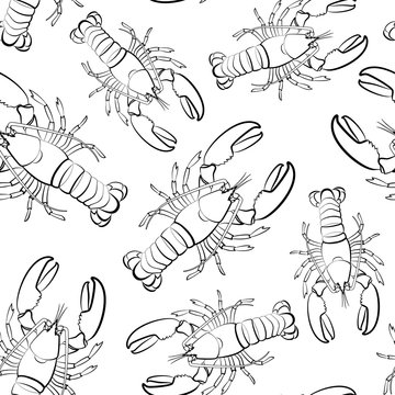 Seamless pattern of lobsters. Red crayfish. Template for printin