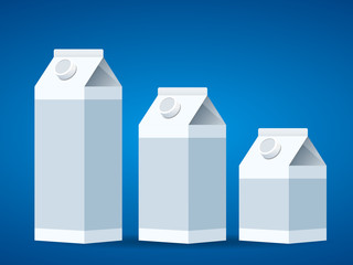 Milk box in three different sizes. Isolated Vector Illustration