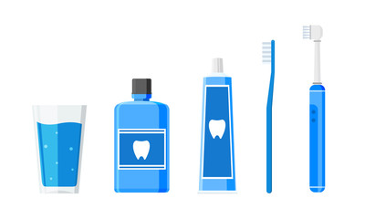 The tooth cleaner set. Isolated Vector Illustration