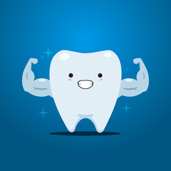sparkling tooth with strong muscle arms