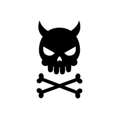 Black skull with devil horn. Isolated Vector Illustration