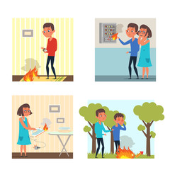 Beware of fire flat illustrations set