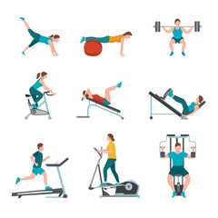 Fototapeta na wymiar Fitness club exercises flat vector illustration