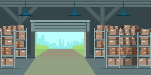 Warehouse indoors flat vector illustration