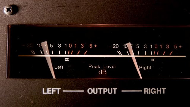 VU meters on an Audio mixer monitoring left and right channels