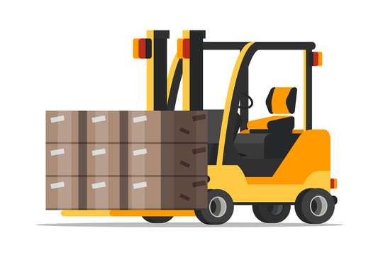 Warehouse forklift with boxes flat illustration isolated on white background