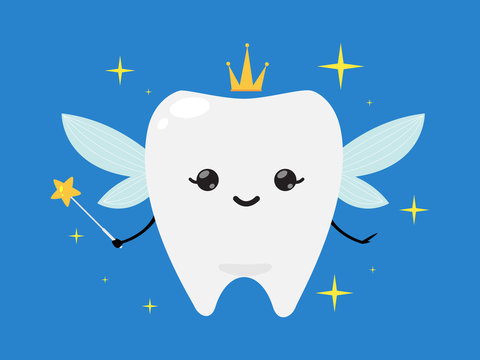 Tooth fairy wearing crown and holding a star magic wand Stock Vector |  Adobe Stock