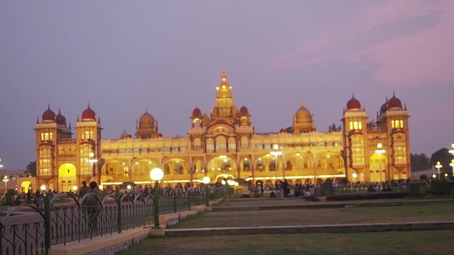 Mysore Place lighted at twilight  in Mysore, Karnatake, India