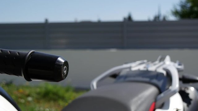 close-up of the gas grip of the motorcycle