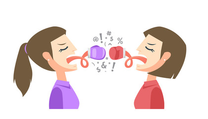 Two young woman is having argument with glove in their tongue
