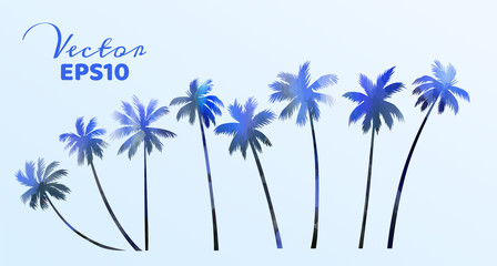 Fototapeta na wymiar Set of watercolor palm trees . Coconut plant isolated. Vector illustration