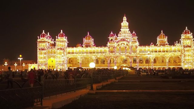 Mysore Place lighted at twilight  in Mysore, Karnatake, India