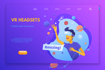 Virtual reality color vector landing page template