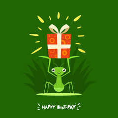 A Praying Mantis is Holding a gift box