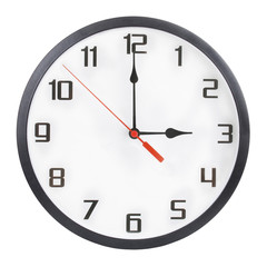 Wall clock isolated on white background. 3 p.m. or 3 a.m