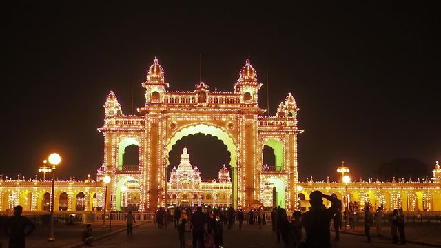 Mysore Place lighted at twilight  in Mysore, Karnatake, India