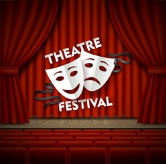 Theatre festival stage and audience seats vector poster template