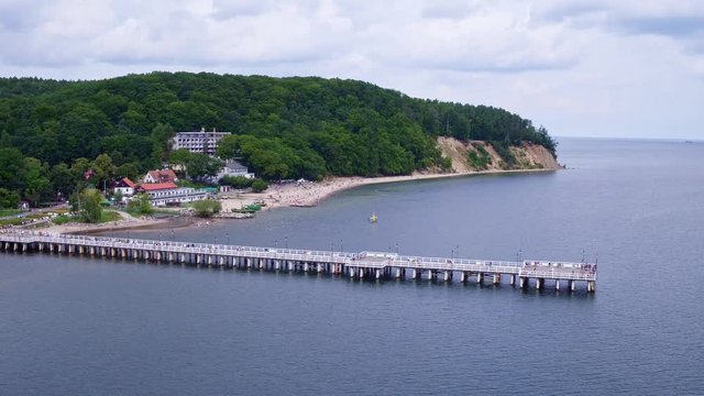 Drone footage focus on Sopot's pier.