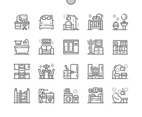Home Room Types Well-crafted Pixel Perfect Vector Thin Line Icons 30 2x Grid for Web Graphics and Apps. Simple Minimal Pictogram