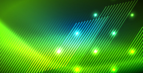 Neon glowing techno lines, blue hi-tech futuristic abstract background template with lights